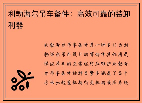 利勃海尔吊车备件：高效可靠的装卸利器