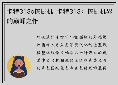 卡特313c挖掘机-卡特313：挖掘机界的巅峰之作