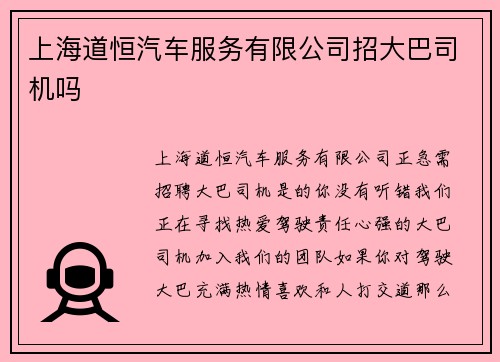 上海道恒汽车服务有限公司招大巴司机吗